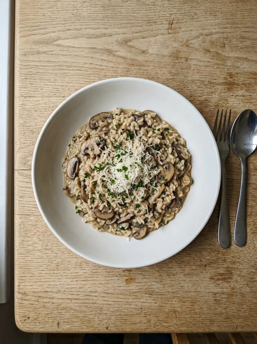 Original sintético de risotto sobre madera
